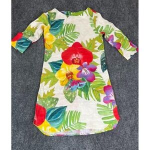Allegra‎ Masetti Multicolor 3/4 Sleeve Floral 100% Linen Dress Size S/P Italy